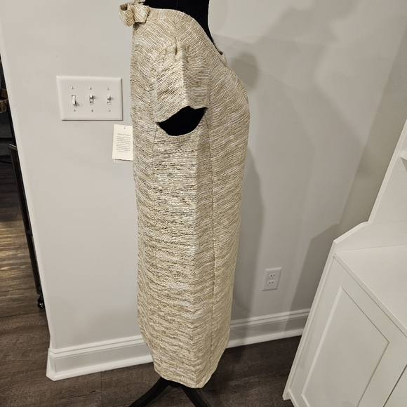 Kate Spade Dorothy Shift Dress Size 0 Starlight Gold Tweed Bow Event Formal Silk - Picture 4 of 16